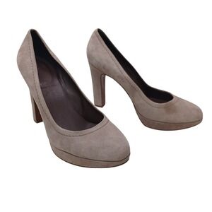 J. Crew Suede Platform Block Heels Pumps Coddington Italy Taupe Womens US 9.5
